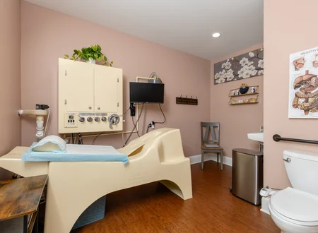 The private colon hydrotherapy suite at JL Therapeutics in Rochester, Michigan